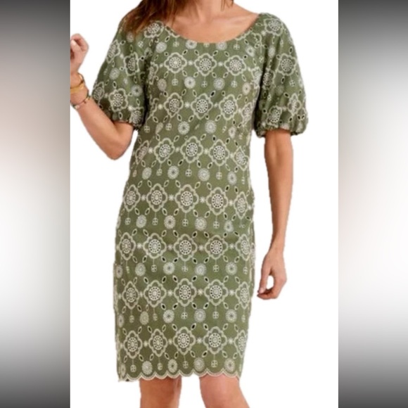 Green shift Dress with White Eyelet lace design 18 - Picture 7 of 7
